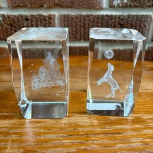 Laser 3D Art Crystal Glass Prism Guardian Angel and Dog Paperweight Set of 2